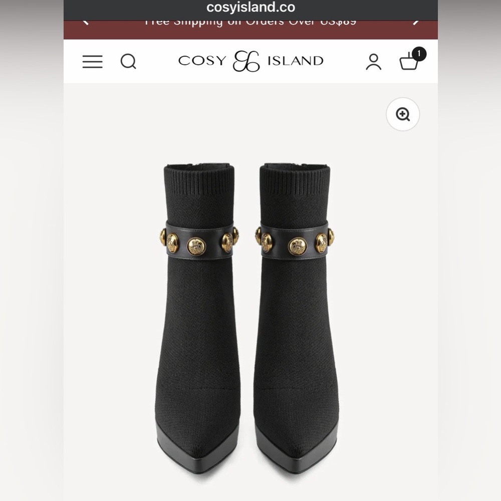 Chic Black Heeled Ankle Boots with Gold Accents - Picture 5 of 8